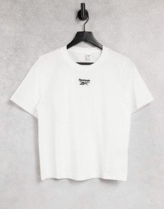 Белая укороченная футболка с маленьким логотипом по центру Reebok-Серый