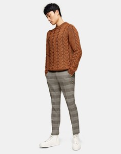 Коричневые брюки в клетку Topman-Черный цвет