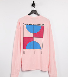 Розовый oversized-лонгслив из пике с эффектом кислотной стирки и принтом COLLUSION Unisex-Розовый цвет