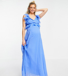 Синее платье миди с ярусными оборками и завязкой на спине ASOS DESIGN Maternity-Голубой