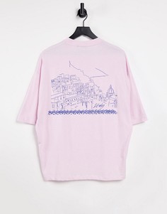Светло-розовая oversized-футболка с принтом на спине ASOS DESIGN-Фиолетовый цвет
