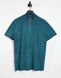 Зеленая футболка с короткой молнией и эффектом масляной стирки ASOS DESIGN-Зеленый цвет