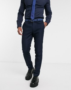 Темно-синие узкие брюки из фактурной ткани Topman-Голубой