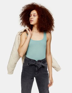 Шалфейно-зеленое бесшовное боди с овальным вырезом Topshop-Зеленый цвет