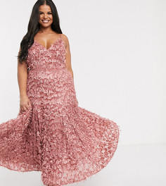 Пыльно-розовое платье миди с 3D-бахромой Forever U Curve-Розовый цвет