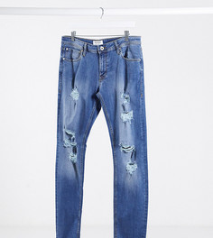 Джинсы скинни с рваной отделкой Jack & Jones Intelligence Tall-Синий