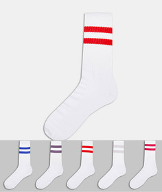 Набор из 5 пар спортивных носков с полосками ярких цветов ASOS DESIGN-Мульти