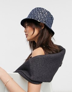 Темно-синяя панама с жаккардовым узором-монограммой River Island-Голубой