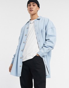 Выбеленная oversized-рубашка навыпуск очень свободного кроя на искусственных роговых пуговицах ASOS DESIGN-Голубой
