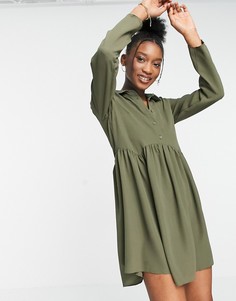 Платье-рубашка мини цвета хаки с присборенной юбкой ASOS DESIGN-Зеленый цвет