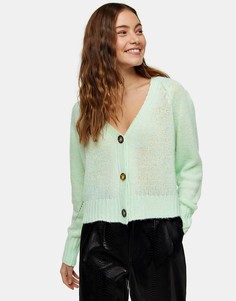 Укороченный кардиган мятного цвета Topshop-Голубой