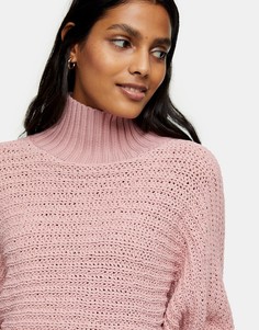 Розовый укороченный джемпер из синели с высоким воротником Topshop-Розовый цвет
