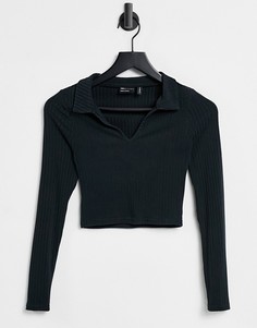 Черный облегающий лонгслив-поло в рубчик ASOS DESIGN-Черный цвет