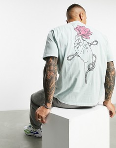Свободная футболка светло-зеленого цвета с вышивкой и принтом на спине ASOS DESIGN-Голубой