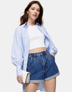 Голубые выбеленные джинсовые шорты с широкими штанинами Topshop-Голубой