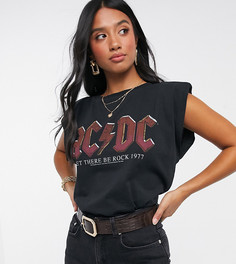 Футболка с принтом "ACDC" и подплечниками ASOS DESIGN Petite-Черный