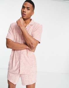Пастельно-розовые махровые шорты и рубашка для дома ASOS DESIGN-Голубой