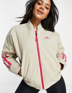 Бежевая флисовая куртка с контрастной отделкой adidas Outdoor-Бежевый