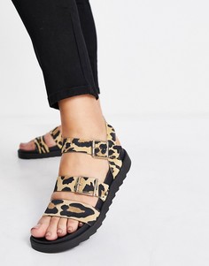 Кожаные сандалии с ремешками с пряжками и со звериным принтом schuh Chaser-Многоцветный