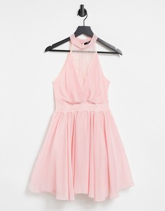 Розовое расклешенное платье мини с кружевной вставкой TFNC Bridesmaid-Розовый цвет