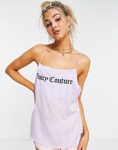 Сиреневая атласная майка с вышивкой логотипа от пижамного комплекта Juicy Couture-Фиолетовый цвет