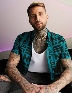 Сине-зеленая рубашка с ацтекским принтом ASOS DESIGN-Зеленый