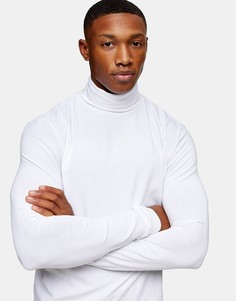 Белый лонгслив с отворачивающимся воротником Topman