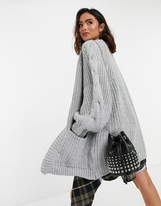 Серый кардиган с рукавами в косичку Topshop