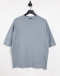 Голубая выбеленная oversized-футболка с плотным нижним краем и декоративными швами ASOS DESIGN-Голубой