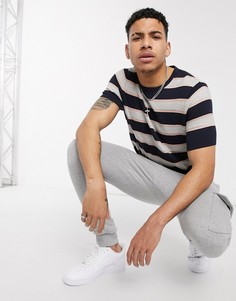 Вязаная футболка в полоску темно-синего/серого цвета Burton Menswear-Темно-синий