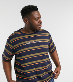 Футболка в оранжевую полоску Another Influence Plus-Темно-синий