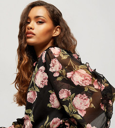 Блузка с цветочным принтом Miss Selfridge Petite-Черный цвет