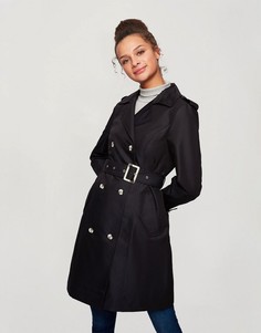 Черный тренч Miss Selfridge-Черный цвет
