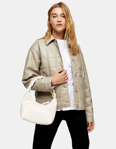 Свободная стеганая куртка серовато-бежевого цвета из искусственной кожи Topshop-Коричневый цвет