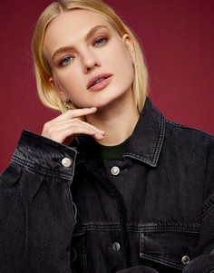 Черная выбеленная джинсовая куртка в стиле oversized с подкладкой из искусственного меха Topshop-Коричневый цвет