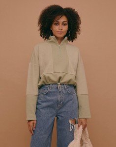 Зеленый флисовый свитшот с воротником-стойкой и вставками Topshop-Зеленый цвет
