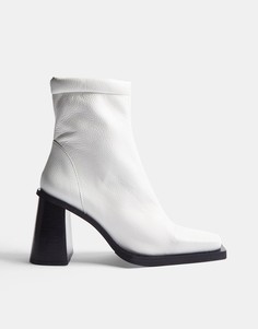 Белые ботинки на среднем каблуке с квадратным носком Topshop Hally-Белый
