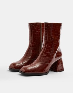 Светло-коричневые ботильоны на блочном каблуке Topshop Mistress-Коричневый цвет