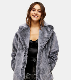 Двухцветная шуба из искусственного меха Topshop Petite-Серый