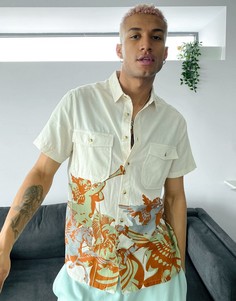 Рубашка навыпуск с принтом херувимов из ткани с добавлением льна ASOS DESIGN-Нейтральный