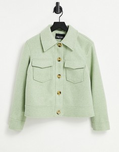 Шалфейно-зеленая куртка прямого кроя с карманами спереди Pieces-Зеленый цвет