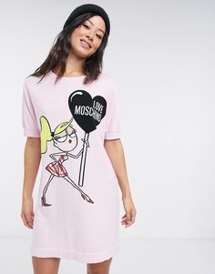 Розовое платье-джемпер с принтом Love Moschino-Розовый цвет