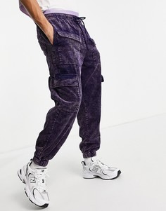 Вельветовые брюки с эффектом кислотной стирки ASOS DESIGN-Темно-синий
