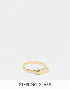 Серебряное тонкое кольцо-печатка с позолотой 14 карат ASOS DESIGN-Золотистый