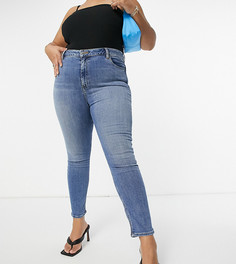 Моделирующие средне-выбеленные зауженные джинсы ASOS DESIGN Curve Hourglass-Голубой