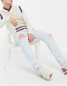 Светло-голубые узкие эластичные джинсы с рваными коленями ASOS DESIGN-Голубой