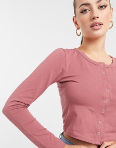 Пыльно-розовый приталенный кардиган с кнопками ASOS DESIGN-Розовый цвет