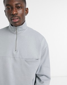 Серый oversized-свитшот из плотной ткани с короткой молнией ASOS DESIGN