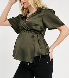 Атласный топ цвета хаки с запахом ASOS DESIGN Maternity-Зеленый цвет