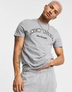 Серая меланжевая футболка из органического хлопка с принтом "New York" ASOS DESIGN-Серый